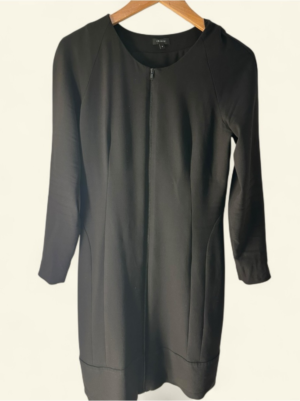 Theory Black Long-Sleeve Front-Zip Shift Dress - Picture 2 of 6